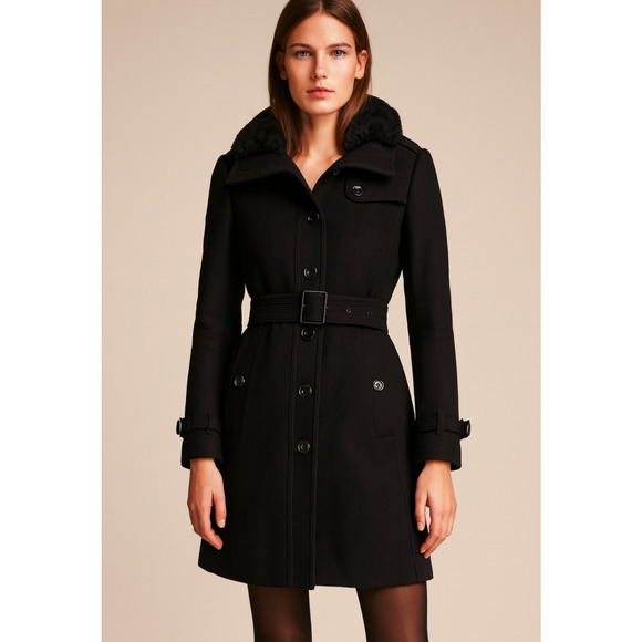 Burberry Brit Wool Belted Trench Coat with Shearling Collar Size US 6 / IT 40 - Picture 1 of 6